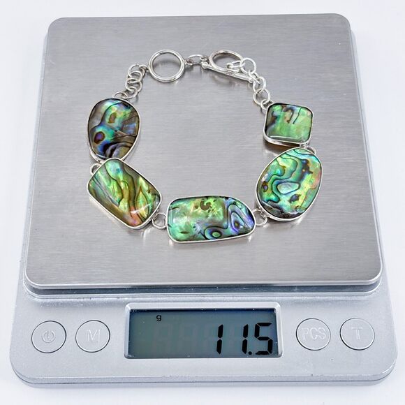 Estate Sterling Silver 925 Abalone Toggle Bracelet 7”-8”